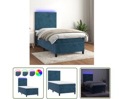 vidaXL Led Bed - Boxspring - Boxspring met matras en LED fluweel donkerblauw 90x200 cm - Velvet Bed - Donkere Kleuren - Slaapcomfort