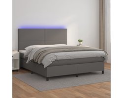 vidaXL Led Bed - Boxspring - Boxspring met matras en LED kunstleer grijs 160x200 cm - Slaapcomfort - King Size Bed - Tweepersoonsbed