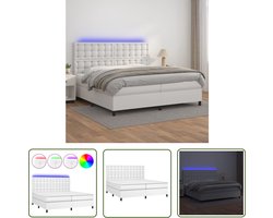 vidaXL Led Bed - Boxspring - Boxspring met matras en LED kunstleer wit 200x200 cm - Witte Boxspring - Slaapcomfort - King Size Bed