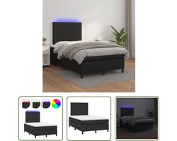 vidaXL Led Bed - Boxspring - Boxspring met matras en LED kunstleer zwart 120x200 cm - Kunstleder Bed - Pocketed Spring Mattress - Hoofdbord