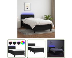 vidaXL Led Bed - Boxspring - Boxspring met matras en LED stof zwart 90x190 cm - Boxspring Met Led - Elektrisch Hoofdbord - Pocketed Spring Mattress