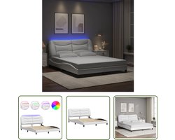 vidaXL Led Bed Frame - Wit Bed Frame - Bedframe met LED zonder matras Hvar kunstleer wit 160x200 cm - Kunstleder Bed - King Size Bed - Tweepersoonsbed