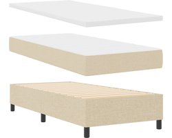 vidaXL - LED - Box - Spring - Bed - met - hoofdeinde - Crème - 100 - x - 200 - cm - Stof