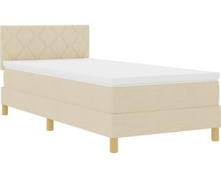 vidaXL - LED - Box - Spring - Bed - met - kussen - Crème - 100 - x - 200 - cm - Stof