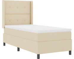 vidaXL - LED - Box - Spring - Bed - met - kussen - Crème - 100 - x - 200 - cm - Stof