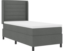 vidaXL - LED - Box - Spring - Bed - met - matras - Donkergrijs - 90 - x - 190 - cm - Stof