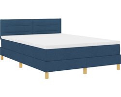 vidaXL - LED - Box - Spring - Bed - met - matras - met - LED - Blauw - 160 - x - 200 - cm - Stof