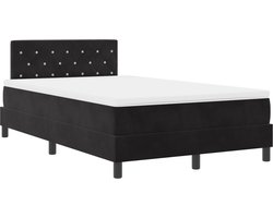 vidaXL - LED - Box - Spring - Bed - met - matras - Zwart - 120 - x - 190 - cm - Fluweel
