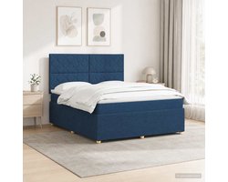 vidaXL - LED - Boxspringbed - met - Matras - Blauw - 160 - x - 200 - cm - Stof