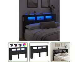 vidaXL Led Hoofdbord - Hoofd Bord - Hoofdeinde met LED 180x18,5x103,5 cm bewerkt hout zwart - Hoofdeinde - Bedroom Furniture - Slaapkamersdecoratie