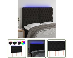 vidaXL Led Hoofdbord - Hoofdboard - Hoofdbord LED 160x7x118/128 cm stof zwart - Hoofdbord Zwart - Slaapkamersdecoratie - Comfortabel Hoofdbord