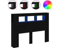 vidaXL - LED - Hoofdbord - Zwart - Eiken - 140 - x - 18,5 - x - 103,5 - cm - Bewerkt - hout