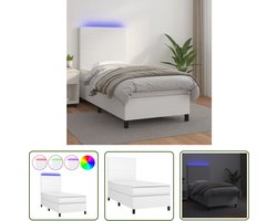 vidaXL Led Lamp - Boxspring Bed - Boxspring met matras en LED kunstleer wit 90x200 cm - Pocketveer Matras - Kunstleer Bed - Slaapcomfort