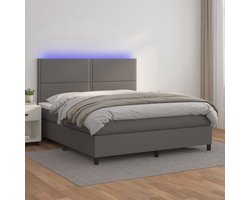 vidaXL Led Lamp - Boxspring - Boxspring met matras en LED kunstleer grijs 140x200 cm - Kunstleder - Tweepersoonsbed - King Size Bed