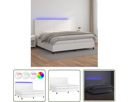 vidaXL Led Lamp - Boxspring - Boxspring met matras en LED kunstleer wit 200x200 cm - Kunstleder Bed - Tweepersoons Bed - Groot Bed