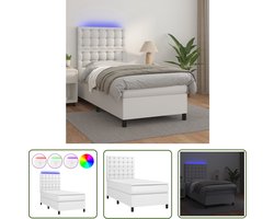 vidaXL Led Lamp - Boxspring - Boxspring met matras en LED kunstleer wit 80x200 cm - Slaapcomfort - King Size Bed - Tweepersoonsbed