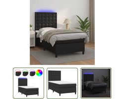 vidaXL Led Lamp - Boxspring - Boxspring met matras en LED kunstleer zwart 90x190 cm - Boxspring Bed - Slaapkamers - Lederlook