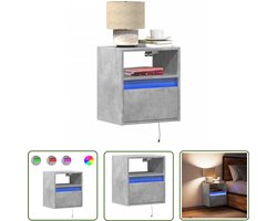 vidaXL Led Lamp - Nachtkastje - Nachtkastje met LED's wandgemonteerd betongrijs - Wandmontage - Betonnen Grijs - Slaapkamers