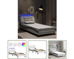vidaXL Led Lamp - Slaapcomfort - Bedframe met LED zonder matras Hvar kunstleer wit en zwart 90x190 cm - Kunstleder Bed - Modern Bed Frame - Tweepersoons Bed