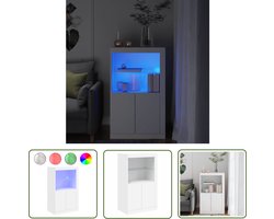 vidaXL Led Lampen - Bijzettafel - Bijzetkast met LED-verlichting bewerkt hout wit - Houten Kast - Vitrinekast - Opbergkast