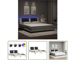 vidaXL Led Lampen - Slaapcomfort - Bedframe met LED zonder matras Zadar kunstleer wit en zwart 180x200 cm - Kunstleder Bed - Boxspring Frame - Tweepersoons Bed