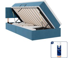 vidaXL led opslagbed met matras - 100 x 200 cm - fluweel - donkerblauw - Inclusief textielbeschermer 500 ml