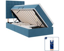 vidaXL led opslagbed met matras - 100 x 200 cm - fluweel - donkerblauw - Inclusief textielbeschermer 500 ml