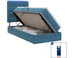 vidaXL LED opslagbed met matras - 100 x 200 cm - fluweel - donkerblauw - Inclusief textielbeschermer 500 ml