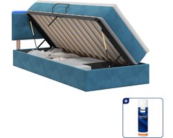 vidaXL led opslagbed met matras - 100 x 200 cm - fluweel - donkerblauw - Inclusief textielbeschermer 500 ml