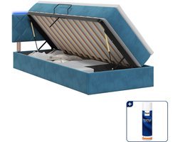 vidaXL led-opslagbed met matras - 100 x 200 cm - fluweel - donkerblauw - Inclusief textielbeschermer 500 ml