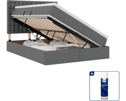 vidaXL LED opslagbed met matras - 140 x 190 cm - donkergrijs - Inclusief textielbeschermer 500 ml