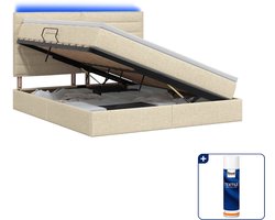 vidaXL led-opslagbed - Small double - 140 x 200 cm - crèmekleurig - Inclusief textielbeschermer 500 ml