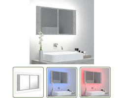 vidaXL Led Spiegelkast - Badkamerkast - Badkamerkast met spiegel en LED 80x12x45 cm acryl betongrijs - Badkamerinrichting - Betonnen Grijze Kast - Design Badkamer