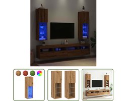 vidaXL Led Tv Kast - Tv Meubel - Tv-meubels met LED's 2 st 30,5x30x102 cm artisanaal eiken - Houten Tv Stand - Opberg Tv Kast - Rgb Verlichting