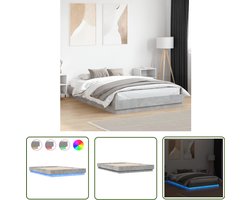 vidaXL Led Verlichting Bed - Beton Grijs Bed Frame - Bedframe met LED-verlichting betongrijs 150x200 cm - Houten Bed Frame - Tweepersoons Bed - King Size Bed