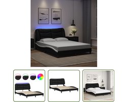 vidaXL Led Verlichting - Bedframe - Bedframe met LED zonder matras Hvar kunstleer zwart en wit 140x200 cm - Kunstleder - Tweepersoonsbed - Boxspring
