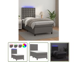 vidaXL Led Verlichting - Boxspring Bed - Boxspring met matras en LED kunstleer grijs 90x200 cm - Kunstleder - Elektrisch Verstelbare Hoofdbord - Pocketveer Matras
