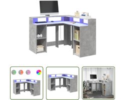 vidaXL Led Verlichting - Bureau - Bureau met LED-verlichting 130x130x91 cm hout betongrijs - Houten Bureau - Computer Bureau - Home Office