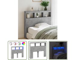vidaXL Led Verlichting - Hoofdbordkast - Hoofdbordkast met LED-verlichting 120x17x102 cm betongrijs - Betongrijs - Houten Hoofdbord - Slaapkamerstijl