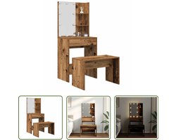 vidaXL Led Verlichting - Kaptafel - Kaptafelset met LED-verlichting bewerkt hout oud houtkleurig - Make-up Tafel - Dressing Table - Slaapkamer Meubilair