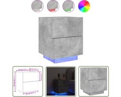 vidaXL Led Verlichting - Nachtkastje - Nachtkastje met LED-verlichting bewerkt hout betongrijs - Beton Grijs - Slaapkamerdecoratie - Houten Meubel