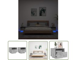 vidaXL Led Verlichting - Nachtkastjes - Nachtkastjes met LED-verlichting 2 st 40x39x37 cm betongrijs - Betonnen Grijs - Houten Nacht Tafeltje - Slaap Kamer Meubilair