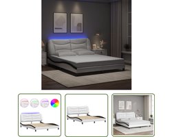 vidaXL Led Verlichting - Slaapcomfort - Bedframe met LED zonder matras Hvar kunstleer wit en zwart 160x200 cm - Kunstleder Bed Frame - Modern Bed Frame - King Size Bed