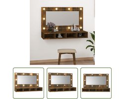 vidaXL Led Verlichting - Spiegelkast - Spiegelkast met LED-verlichting 90x31,5x62 cm gerookt eiken - Badkamermeubel - Houten Spiegel - Vintage Spiegel