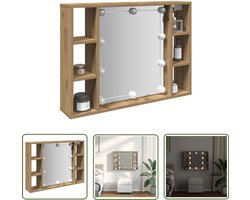 vidaXL Led Verlichting - Spiegels - Spiegelkast met LED 76x15x55 cm bewerkt hout artisanaal eiken - Badkamer Accessoires - Make-up Organizer - Opbergkast