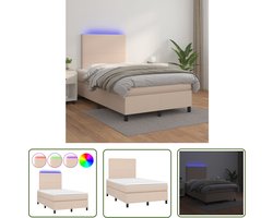 vidaXL Leder Look - Boxspring Bed - Boxspring met matras en LED kunstleer cappuccinokleur 120x200cm - Led Lampje - Kapstok - Bedroom Furniture