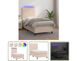 vidaXL Leder Look - Boxspring Bed - Boxspring met matras en LED kunstleer cappuccinokleur 90x190 cm - Led Verlichting - Pocketed Spring Mattress - Slaapcomfort