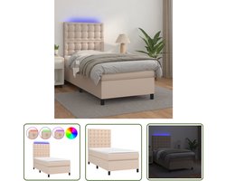 vidaXL Leder Look - Boxspring Bed - Boxspring met matras en LED kunstleer cappuccinokleur 90x200 cm - Led Lamp - Kapstok - Bedroom Furniture