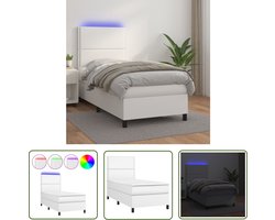 vidaXL Leder Look - Boxspring Bed - Boxspring met matras en LED kunstleer wit 100x200 cm - Witte Boxspring - Elektrisch Verstelbare Hoofdbord - Led Verlichting