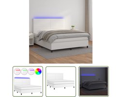 vidaXL Leder Look - Boxspring Bed - Boxspring met matras en LED kunstleer wit 180x200 cm - Led Verlichting - Boxspring Frame - Tweepersoons Bed